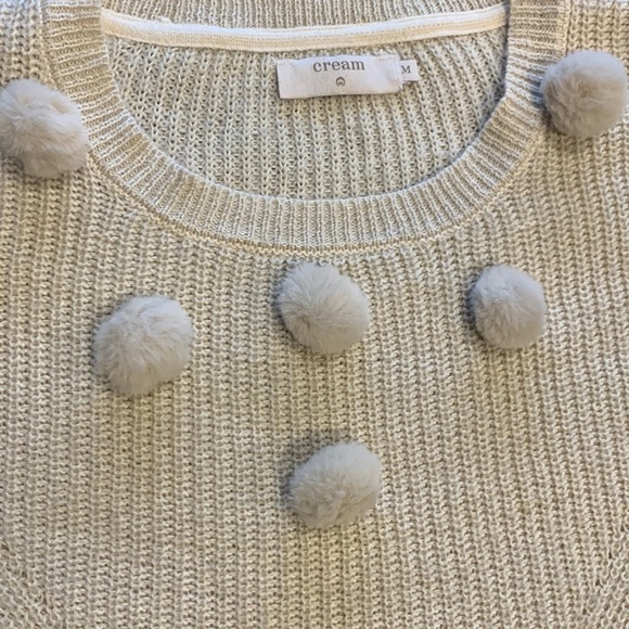 EUC Cream Furry Pom Pom sweater OATMEAL US M - Picture 3 of 13